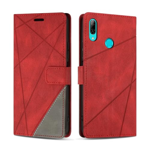 SONWO Handyhülle für Huawei P Smart 2019 Hülle, Premium PU Leder Handyhülle Wallet Silikon Schutzhülle Klapphülle für Huawei P Smart 2019, Rot