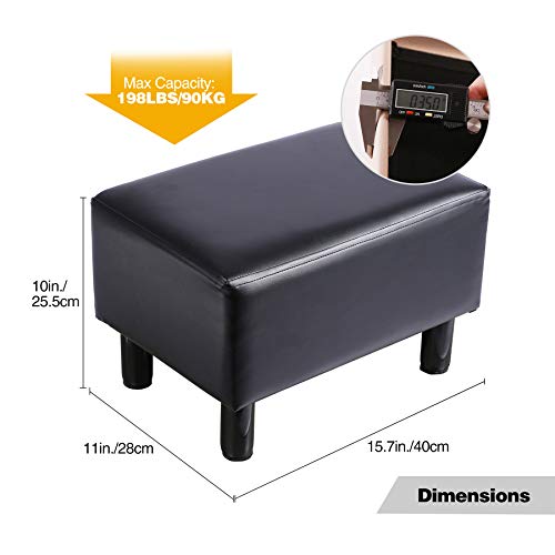 Varbucamp スモールオットマン フットレスト 15.7インチ PUレザー ブラックパッド入りシートフットレスト スツール 寝室 リビングルーム用 ブラック [2]
