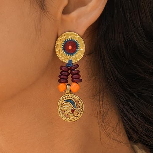 Image of Royal Queen & Empress Handcrafted Tribal Dhokra Earrings Collection for Women - Wooden, Fabric & Round Statement Ethnic Designs in Multiple Colours