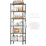 6 Tier Shelving Unit Adjustable Storage Shelf Kitchen Storage Unit Metal Storage Rack Wire Storage Shelves 16.54" L x 11.82" W x 63" H for Pantry Closet Kitchen Laundry (All-Black)