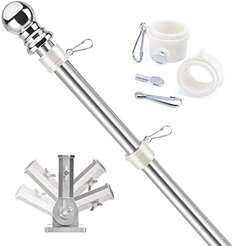 PPeen Flag Pole Kit for House 6ft Stainless Steel Black Flagpole Wall Mounted Tangle Free American Flagpole for Residential Porch Garden Yard Boat Commercial(Silver with Bracket)