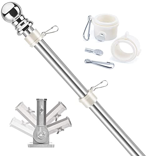 Ppeen Flag Pole Kit For House 6Ft Stainless Steel Black Flagpole Wall Mounted Tangle Free American Flagpole For Residential Porch Garden Yard Boat Commercial(Silver With Bracket) #TOP29