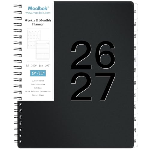 Agenda 2026 semanal y mensual en color negro para organizacion de la oficina