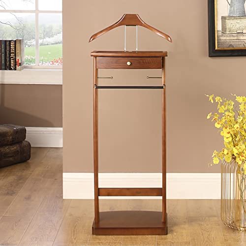 Qqxx Wood Valet Stand Wardrobe Valet,Freestanding Suit Valet Stand With Drawer And Tray,Valet Contour Hanger Trouser Shoe Rack Tie & Belt Stand Organizer Clothing Organizer For Men & Women #TOP2