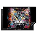 KitchenYeah© Herdabdeckplatte Induktion Schutzmatte Küche Herdabdeckung Ceranfeld Induktionsmatte Cerankochfeld Abdeckung Katze - Graffiti - Tiere - Farben - Grau - 80x52 cm