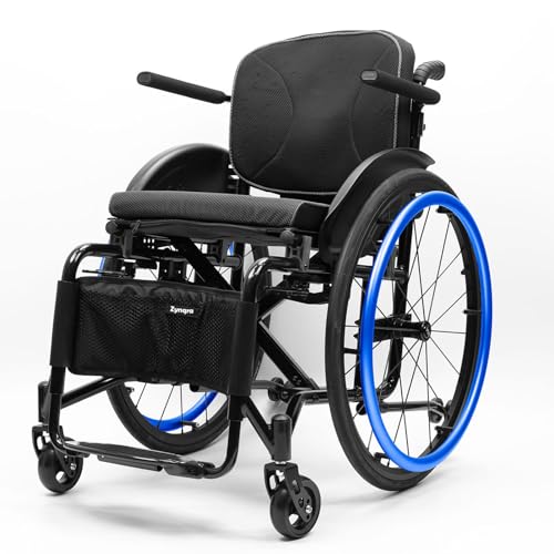 Zynqra Silla De Ruedas Deportiva Ligera Plegable Todo Terreno,Silla de Ruedas de Transporte portátil for Personas Mayores, Plegable, Ligera, Manual, autopropulsada, portátil(15.7in Seat Width,Blue)