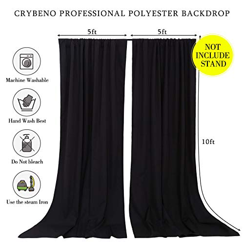 Image of Black Backdrop Curtains 2 Panels 5ft x 10ft Polyester Photo Backdrop Drapes for Wedding Party Stage Birthday Decorations