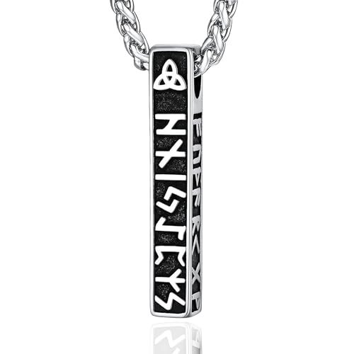Wikinger Runen Halskette Herren - 60CM Edelstahl Herren Kette, Viking Keltischer knoten Männer Halskette, Schmuck Geschenke für Ehemann Papa Sohn Bruder Freund Weihnachten Geburtstag(Silber)