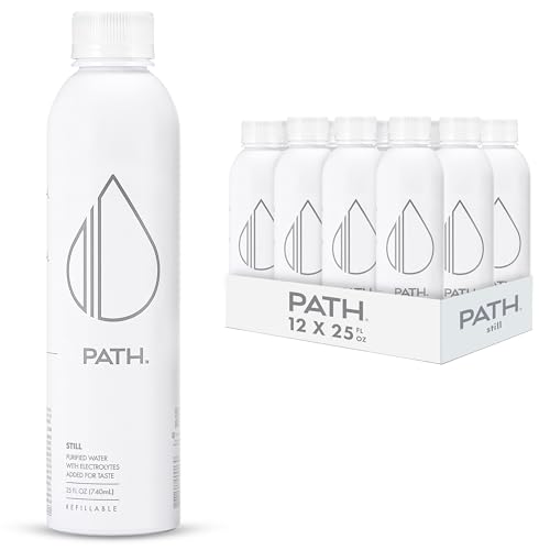 PATH Still Bottled Water - Ultra-Purified, pH-Balanced Purified Water in Aluminum Bottle - BPA-Free, Reusable, Infinitely Recyclable - Crisp, Refreshing Taste 25 fl oz (Pack of 12)