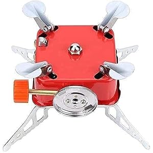 DIKPUL Portable Lightweight Stainless Steel Square Folding Camping Mini Butane Cooking Gas Stove Burner Furnace with [FREE of Storage Bag-RED] – 2800W