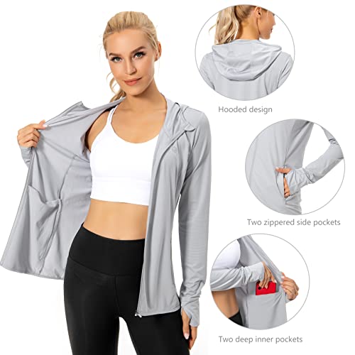 Lightbare Women's Upf 50+ Full Zip Hoodie Jacket Long Sleeve Hooded Sun Shirt With Pockets #TOP3