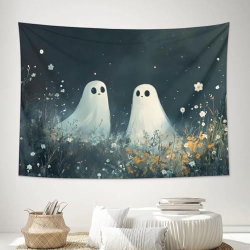 Djheips 16989416 Cute White Ghosts Tapestry Wall Hanging Halloween Tapestries Goth Tapestry Horror Tapestry Wall Hanging cover