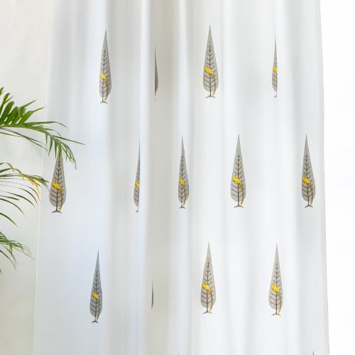Image of Tranquebar Curtain Co. Cotton Curtains 7 Feet Long Single Piece, 60-65% Room Darkening, Yellow Ethnic Curtains Bird Print, Door Curtains 7 Feet Single Piece, BackTabs, Tori (213 cm) - 1 Piece