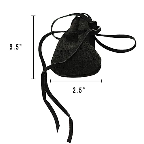 Image of Mythrojan Small Trinket Pouches Suede Leather Drawstring Coin & Dice Bags for LARP, SCA, Viking & Medieval Events (Brown- Single)
