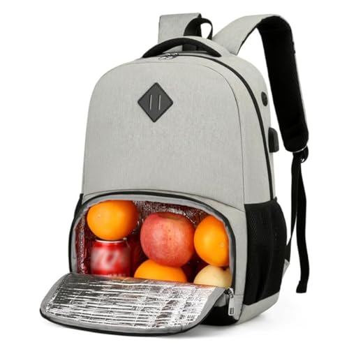 YYKSYDPT Sac à Dos Isotherme Repas pour Homme Femme, Sac à Dos pour Ordinateur Portable avec Port USB, Sac à Dos de Travail avec Sac Isotherme Isolé (Gris)