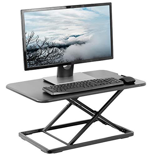 VIVO Ultra-Slim Single Top Height Adjustable Standing Desk Riser, Compact Sit Stand Desktop Converter for Monitor or Laptop, Black (DESK-V001J)