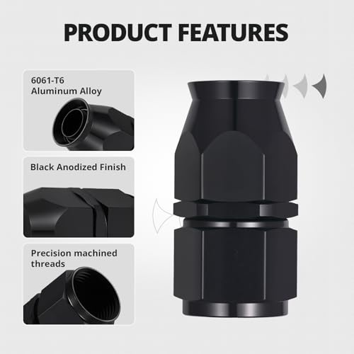 Image of EVIL ENERGY 12AN PTFE Hose End Fitting Straight Black for PTFE Hose Only 4PCS