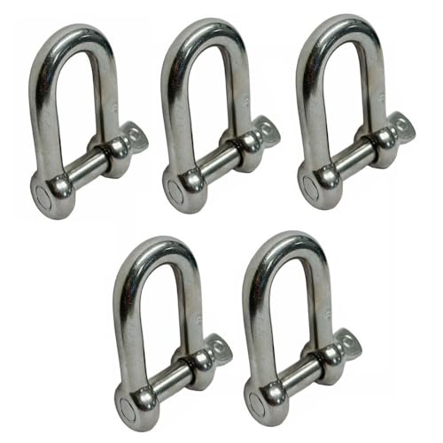 Prolinemax 5 Pcs 5/16'' Chain D Type Rigging Bow Shackle Anchor for Boat SS Paracord