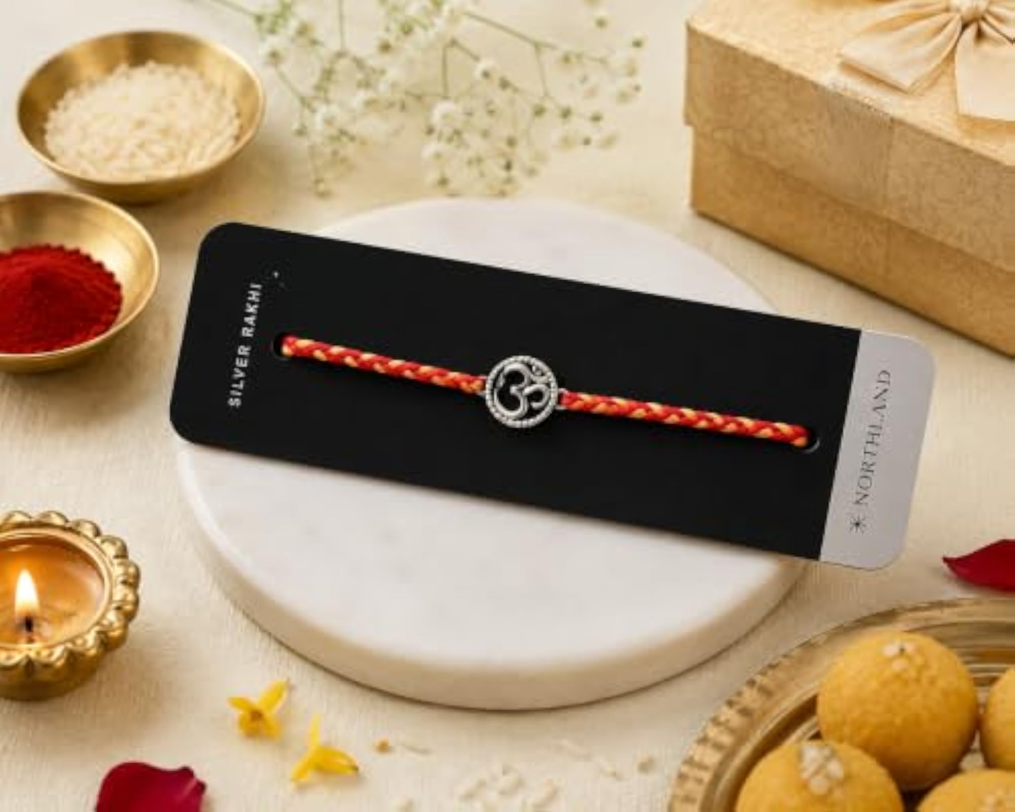 925 Sterling Silver Rakhi Bracelet with Roli Chawal