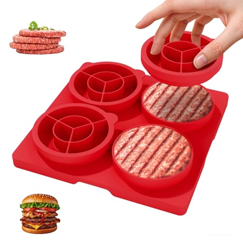 Molde para Hamburguesas 4 en 1 de Silicona Rojo miniatura 1