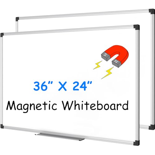 Image of XBoard Magnetic Dry Erase Board 36 x 24 Inch, 3' x 2' White Board for Wall | Silver Aluminum Frame Presentation Board for Home Office Classroom (Pack of 2)