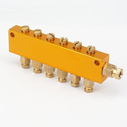 Sorekarain Brass 6 Way Adjustable Lube Oil Piston Distributor Value Manifold Block 6Mm Inlet 4Mm Out for Centralized Lubrication System
