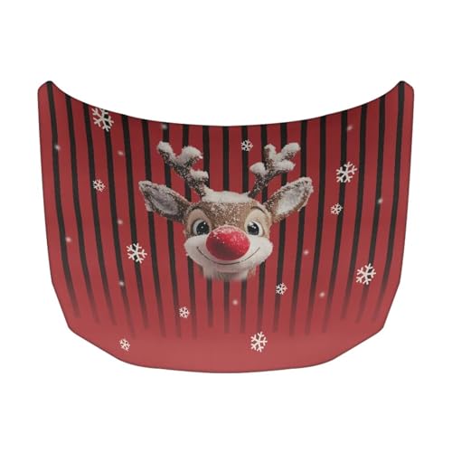 Image of Christmas Deer Prints Car Hood Cover Stretch Polyester Protector for Car Hood Removable Automotive Accessories Easy Installation for Christmas Decoration and Gifts
