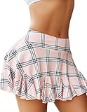 Avidlove Mini Skirts for Women Sexy Women's Skirts Pleated Skirt Short Lingerie Skater Skirt Pink Plaid