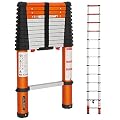 LUISLADDERS Telescoping Ladder Multi-Use Telescopic Extension Ladder One-Button Retraction Anti-Pinch and Anti-Slip 330 Lb Capacity (12.46 Feet)