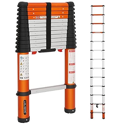 LUISLADDERS Telescoping Ladder Multi-Use Telescopic Extension Ladder One-Button Retraction Anti-Pinch and Anti-Slip 330 Lb Capacity (12.46 Feet)