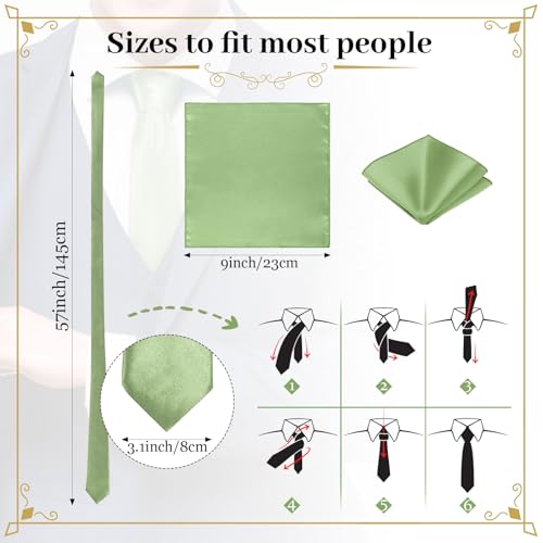 Image of Zhanmai 48 Pcs Men Solid Color Ties and Pocket Square Set Satin Necktie Business Handkerchief for Wedding Party