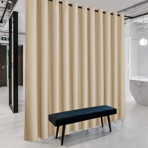Image of RYB HOME Room Divider Curtains - Extra Wide Blackout Privacy Blackout Room Separator Curtains for Living Room Share Bedroom Party Home Theatre Backdrop Garage, 1 Panel, Beige, 20ft Wide x 7ft Long