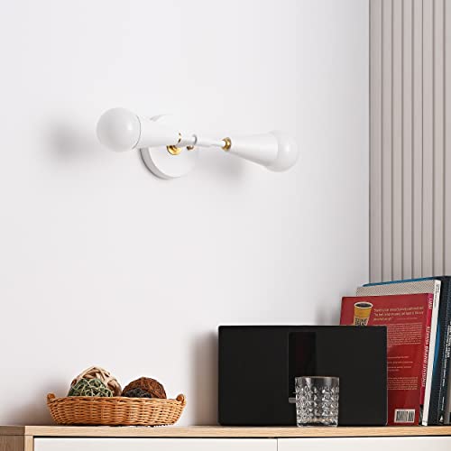Image of BRIGHTTIA Vicky 2 Light Cone Socket Wall Sconce - Mid Century Modern Fixture for Wall & Ceiling - Minimalist Edison Lamp for Hallway and Bathroom Vanity - White & Gold (BW0027-2WG)