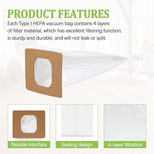 Image of 10 Pack Type I HEPA Vacuum Bags Replacement for Hoover AH10005 Series | Compatible with UH30010COM UH30010CA SH10000 premium HEPA filtration maintains optimal vacuum suction and clean indoor air.