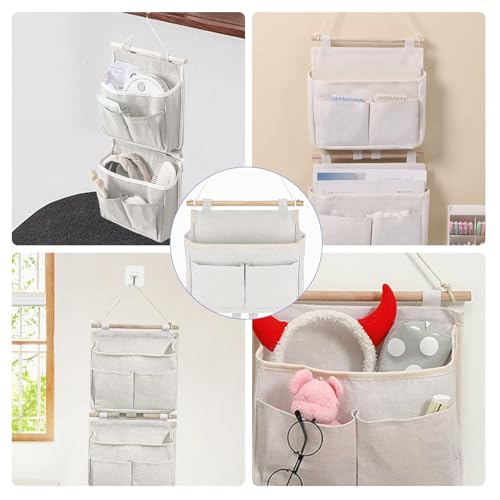 CATELL 3 Stück Hängeorganizer Hängende Aufbewahrungstasche 3 Fächer Tür Organizer Leinen Hohe Kapazität Hängeaufbewahrung Beige Organizer Hängend mit 3 Haken hängeorganizer tür für Büro Zuhause Bad