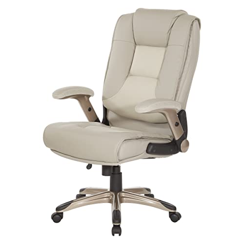 Office Star Ech Series Executive Bonded Leather Office Chair With Built-In Lumbar Support And Padded Flip Arms, Taupe With Cocoa Coated Base #TOP4