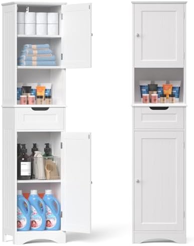 Amazon.com: VASAGLE Tall Bathroom Cabinet with Lights, Slim Bathroom ...