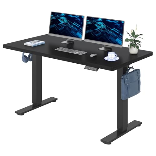 FLEXISPOT 160x80cm Electric Standing Desk Height Adjustable Desk ONE PIECE Sit Stand Desk Stand Up Desk with Memory Smart Pannel (Black Frame+Black Desktop)