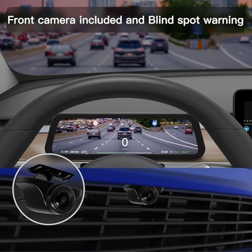 Image of 9.6 inch Heads Up Display for Tesla Model Y & Model 3 - Wireless CarPlay & Android Auto, Ultra-Thin Screen with Front Camera, No AC Blockage, OTA Updates, Sync Info, Low Power Use | Ultra-Thin Screen&Front camera,OEM-Style Dash Display Behind Steering Wheel,Plug&Play Install, No AC Vent Block,OTA Updates