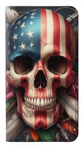 Étui Samsung Galaxy A57 Skull American Flag en cuir flip housse protection