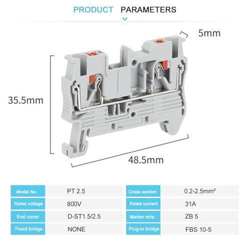 Conectores de inserción PT2.5 naranja de 2,5 mm² para bloque de terminales riel DIN (10 uds) 3