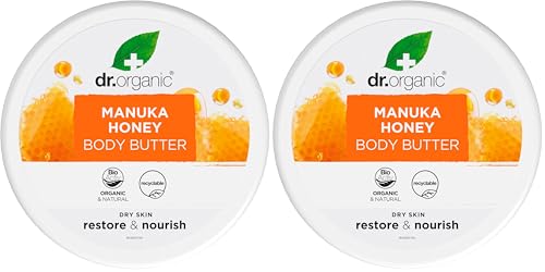 Dr Organic Manuka Honey Body Butter, Moisturising, Dry Skin, Mens, Womens, Natural, Vegetarian, Cruelty-Free, Paraben & SLS-Free, Organic, 200ml (Pack of 2)