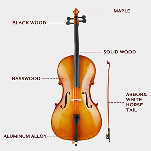 Hikarinowa 64250778 4/4 Full Size Cello Set,Professional Handmade Solid Wood Acoustic Cello,Student Cello,Solid Wood Cello Kit,With Portable Bag,Bow,Rosin,Cello Musical Instrument thumb #7