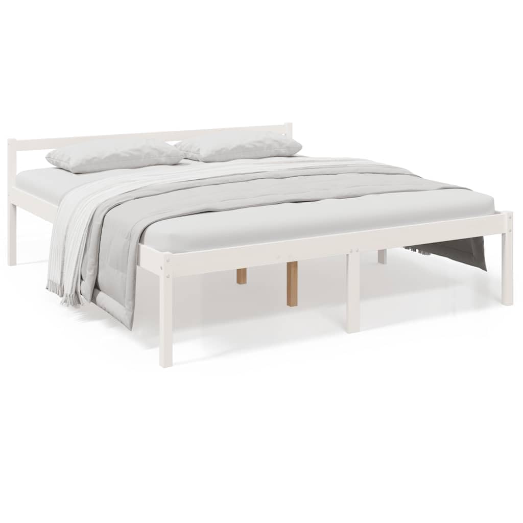 Massives Kiefernholz seniorengerecht mit 45 cm Sitzhöhe Weiß 180x200 cm | Seniorenbett Weiß 180x200 cm Massivholz Kiefer Bettgestell mit Kopfteil Hohe Sitzhöhe 45cm Stauraum