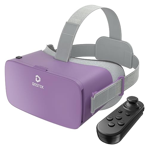 Image of DESTEK V5 VR Headset for Phone w /VR Gamepad, 128 Premium VR apps Included, Anti-Blue Eyes Protected HD Lenses, 110 FOV Virtual Reality Headsets for iPhone, Android Phone - Purple
