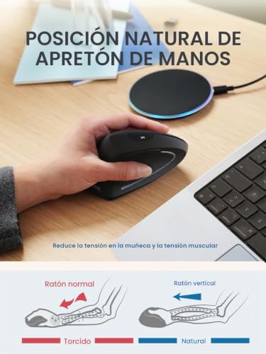 Ratón inalámbrico recargable de diseño vertical ergonómico para zurdos con 6 botones prácticos 5