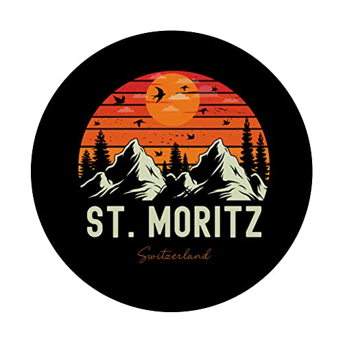 Retro St. Moritz Switzerland PopSockets Swappable PopGrip, Black - Image 3