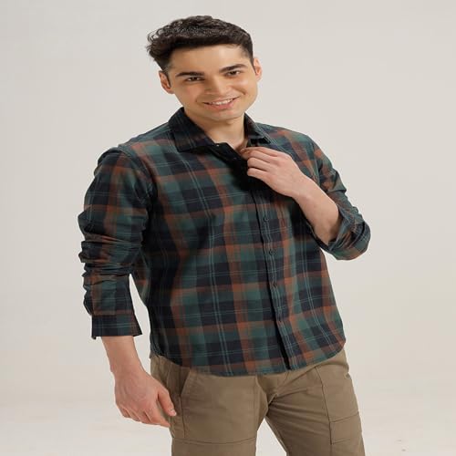 Image of BASICS 100% Cotton Checked Shirt for Men | Slim Fit | Everyday Smart Casual Wear | Full Sleeve