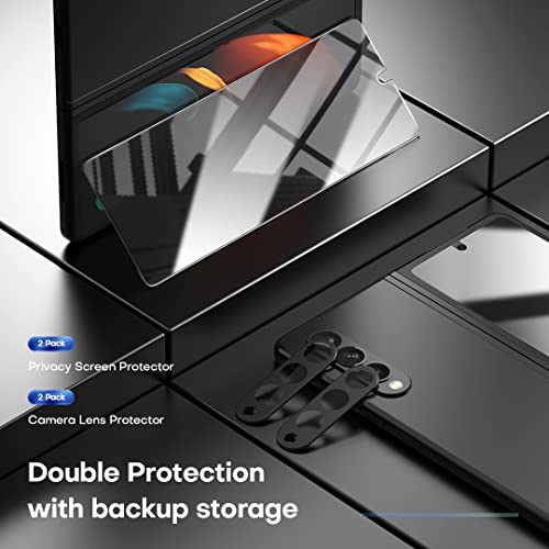 Tocol [2+2 For Samsung Galaxy Z Fold 4 Privacy Screen Protector - 2 Pack Front Private Tempered Glass Screen Protector + 2 Pack Camera Lens Protector, Anti-Scratch, [Anti-Spy] [Alignment Tool]- Black #TOP3