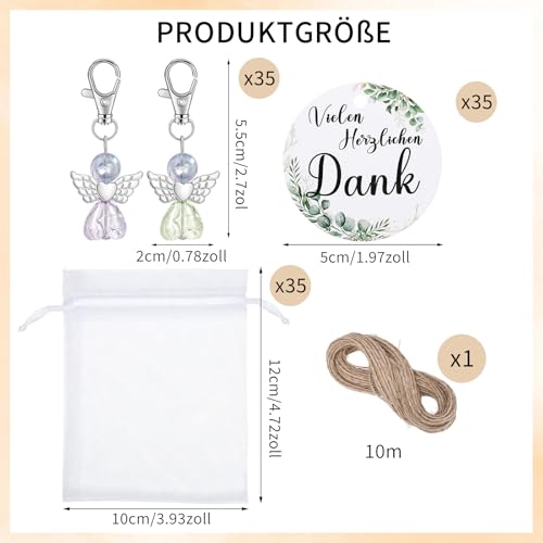 35 Set Schutzengel Anhänger, Hochzeit Taufe Anhänger mit Organzasäckchen Geschenkanhänger Hanfseil für Geburtstag Firmung Kommunion (Eisrissmuster, Nicht Gebrochen)